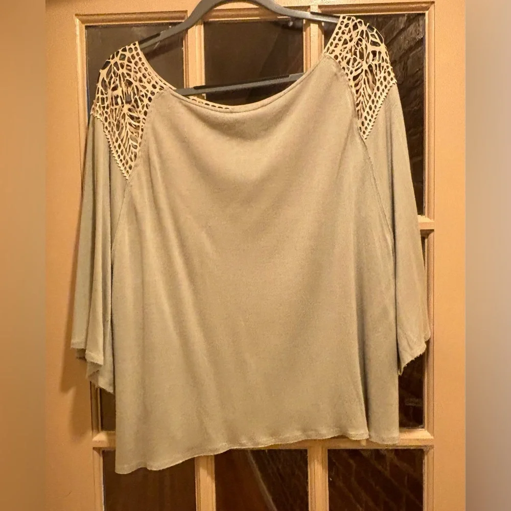 Anthropologie Liberty Garden Sage Vegan Leather Cutout Lace Boho Top M